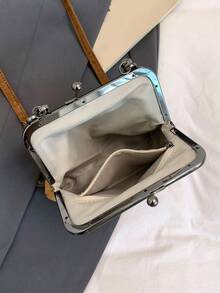 2025秋冬新款时尚复古绒面材质手提包，可拆卸女士单肩包，带纽扣开合钱包。简约棕色斜挎包 - 彩色 - 查看 7