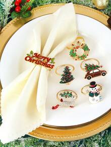 2-6 Stücke Weihnachts-Servietten-Ringe Set, Hirsch, Weihnachtsbaum, Schneemann, Weihnachtskranz, Auto Weihnachtsbaum, Weihnachts-Tischdekoration Servietten-Halter, Weihnachtsparty Servietten-Halter