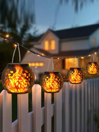 4/8/12pcs Outdoor Solar Lanterns, Namely Solar Flame Hanging Lamps/Solar Chandeliers With Outdoor Flickering Flames, Serve As Outdoor Solar Lights For Decorating Gardens, Courtyards, Terraces, And Trees, As Well As For Camping And Festival Decorations.