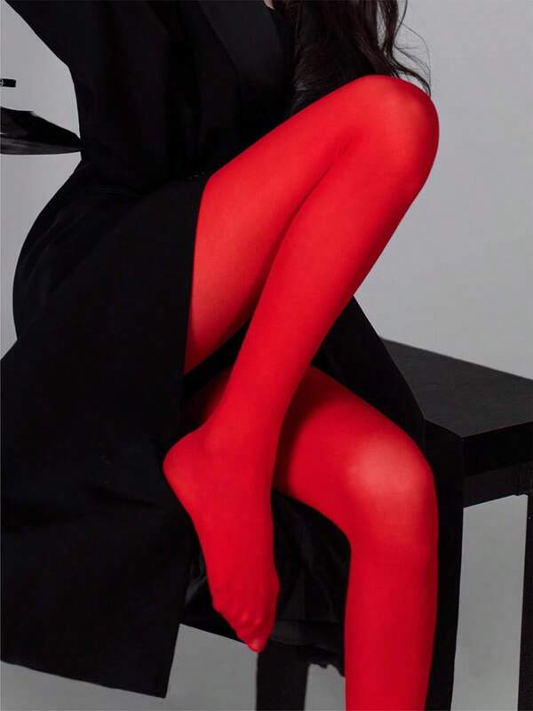 Women's Red Soft Breathable Tummy Control Tights, Plus Size Stylish Anti-Snag Tights Suitable For Holidays, Parties, Casual Daily Wear, Autumn Tights, Cozy