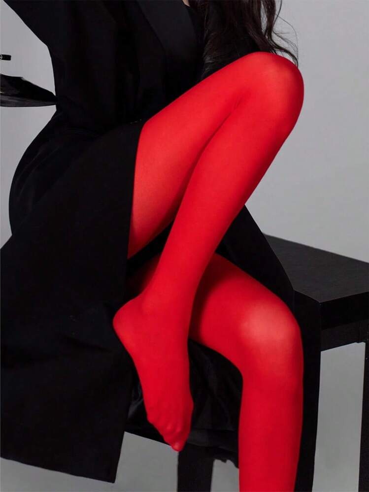 Women's Red Soft Breathable Tummy Control Tights, Plus Size Stylish Anti-Snag Tights Suitable For Holidays, Parties, Casual Daily Wear, Autumn Tights, Cozy - Red - View 1