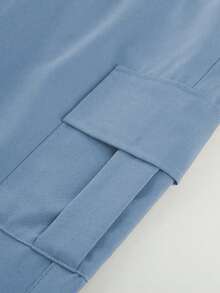 1pc Tween Boy Comfortable Versatile Loose Straight Leg Multi-Pocket Casual Pants, Spring/Summer/Autumn - Dusty Blue - View 7