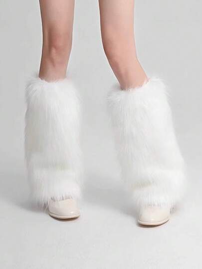 Women's Artificial Fur Leg Warmers, Japanese Lolita Autumn And Winter Black And White Knitted Leg Warmers, Y2k, Cozy