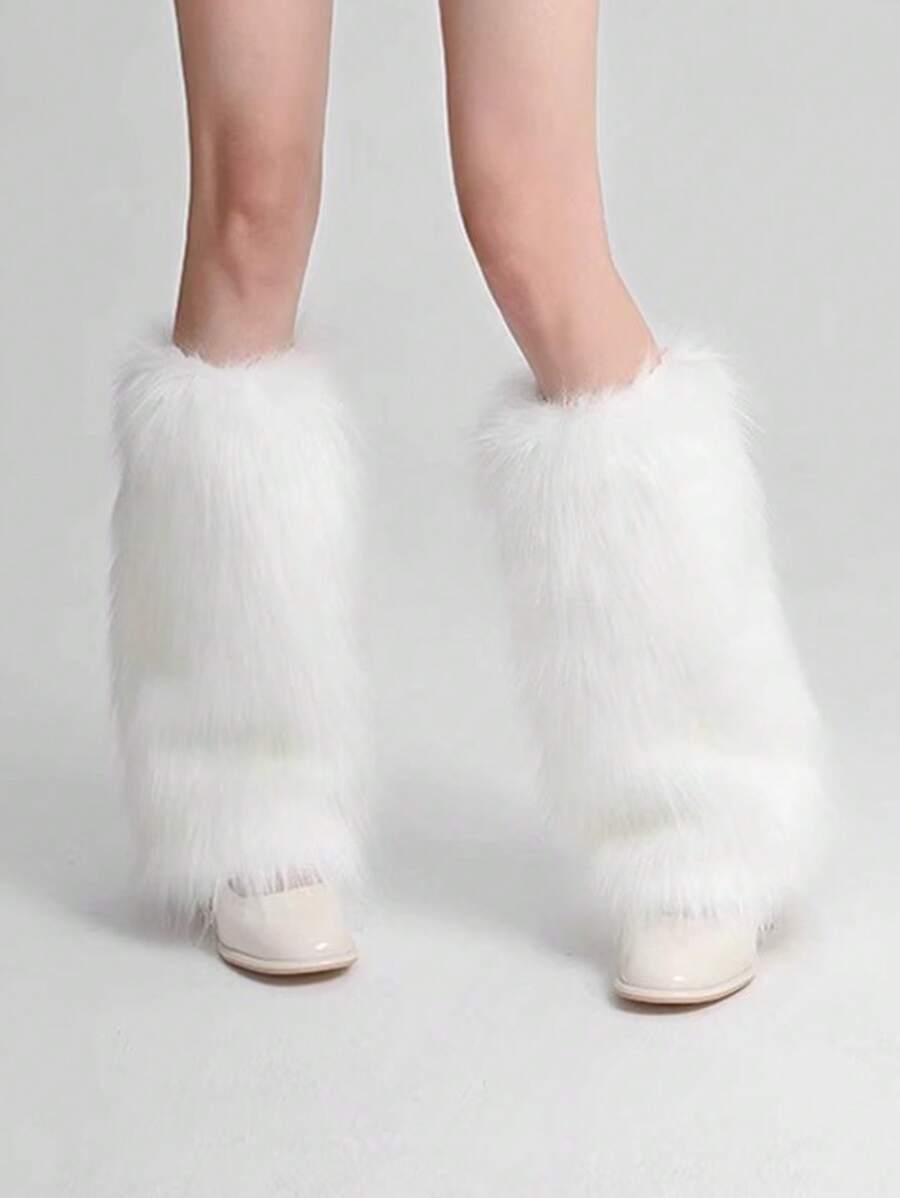 Women's Artificial Fur Leg Warmers, Japanese Lolita Autumn And Winter Black And White Knitted Leg Warmers, Y2k, Cozy - Multicolor - View 1