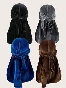 4 Packs Solid Color Velvet Durags With Ties - Pirate-Style Unisex Headwear For Outdoor Sports Pirate Hat Pirate Costume - 4Pcs - View 14