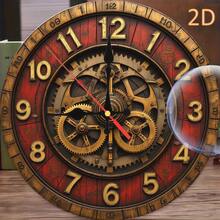 14inch Vintage Red Gear Clock - Silent Quartz Movement, Battery Operated (AA Batteries Not Included) - Rustic Home Decor For Living Room And Bedroom, Antique Look With Gear Mechanism - Multicolor - View 2