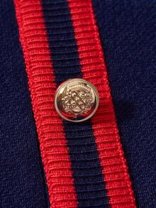 Girls' Sweater Dress, Fashionable Elegant British Style Contrast Color Bow Fake Pocket Round Neck Long Sleeve Princess Dress, Suitable For 3-11 Years Old Girls, A-Line Pleated Skirt, Warm Knitted Dress For Autumn/Winter - Navy Blue - View 3