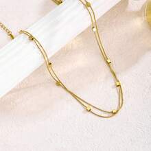 High-Quality Women's Necklace, Simple, Gold, Three-Dimensional, Small, Square, Double-Layer, Snake Bone Bracelet, 18k Stainless Steel, Does Not Fade, Fashionable - 金色 - 查看 3