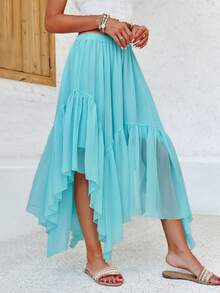 Womens Summer Boho Maxi Skirt Casual Asymmetric High-Low Hem Flowy Bohemia Long Skirt - Màu xanh lam - Xem 2