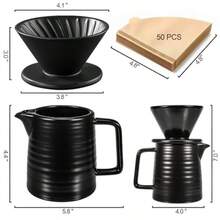 Pour Over Coffee Maker 17oz Pour Over Coffee Dripper Ceramic Retain Heat With 50PCS Paper Coffee Filter For Father's Day Christmas Reusable Drip Coffee Maker For Cafe Restaurant Home Camping - MatteBlack - View 3