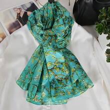 100% Mulberry Silk Scarf For Women Lightweight Long Scarves Beach Wraps Cover Up -Travel Photography Scarfhalloween - 綠色 黃色 - 查看 2