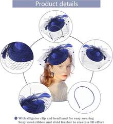Ibeauti Fascinator Hats With Screentouch Lace Gloves Set Women Tea Party Cocktail Wedding Derby Headwear Short Gloves - 01 海軍藍手套 - 查看 2