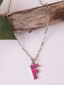 1pc Western Country Style Vintage Textured CCB Multicolor Leopard Print Black & White Plaid 26 Letter Minimalist Pendant Necklace, Sweater Chain