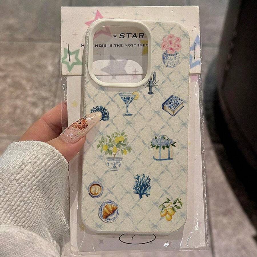 1 chiếc ốp lưng điện thoại bằng chất liệu TPU, họa tiết bó hoa, cà phê, nơ, kẻ caro trang nhã, in kín toàn màn hình, tương thích với iPhone/điện thoại, phiên bản quốc tế, không phải phiên bản nội địa. - trắng - Xem 1