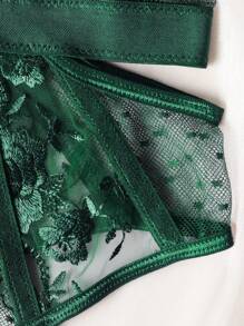 Women's Sexy Embroidered Teddy Lingerie Set - Dark Green - View 8