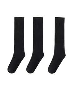 3 Pairs Retro Women Stockings New Fashion Autumn Casual Solid Color Japanese Style Warm Socks For Woman Soft Winter Knee High Socks Long, Y2K