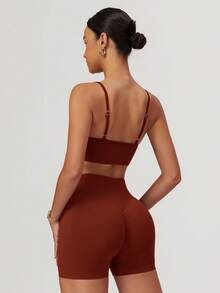 MASKERT Women's Seamless Camisole With Cup Cover, Short Tank Top Sports Set, Skin Friendly, Comfortable, Sports, Home And Commuting Underwear