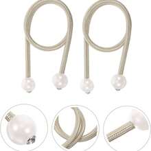 4pcs Window Curtain Tie Backs, Pearl Decor Rope Fixation Brackets Suitable For Small, Thin Or Sheer Curtains - Khaki - View 2