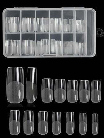 240Pcs/Box Full Cover Fake Nails Acrylic Nail Supplies Semi-Frosted Seamless Nail Clear Long Ballet Nail Tips Press On Nails