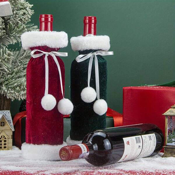 1/2pcs Festive Wine Bottle Cozies: Christmas Wine Bottle Sweaters, Red Wine Bottle Cozy, Wine Lover Christmas Party, Family Gathering, Home Decor, Leak-Proof Bottle Travel Cover, Wine Bottle Cap, - Made Of Polyester Christmas Pajamas Gifts Christmas Decor