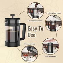 Small French Press 12 Oz Mini French Press Coffee Maker 1 Cup Single Serve Coffee Press Coffee Brewer With 3 Level Filtration Perfect For Tea Lovers - Black - View 3