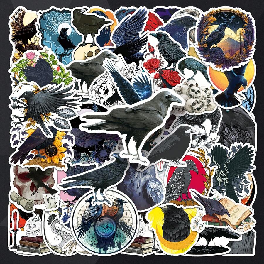 50pcs Gothic Raven Cartoon Animal Dark Horror Halloween Scrapbooking Stickers For Phone Case Decoration - Multicolor - View 1