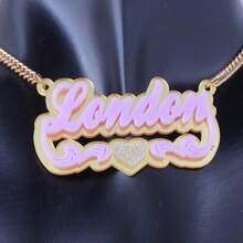 Dây chuyền khắc tên theo yêu cầu - Dây chuyền khắc tên lấp lánh - Dây chuyền khắc tên bằng acrylic - Mặt dây chuyền khắc tên cá nhân với ren hình trái tim lấp lánh - Dây chuyền khắc tên - Quà tặng tùy chỉnh màu vàng, phong cách, thời trang mùa thu, cổ điển, unisex, đơn giản, thường ngày, hipster, gothic, punk. Quà tặng lý tưởng độc đáo dành cho người yêu, bạn trai, bạn gái, bố, mẹ, trang sức cho phụ nữ. - vàng - Xem 18