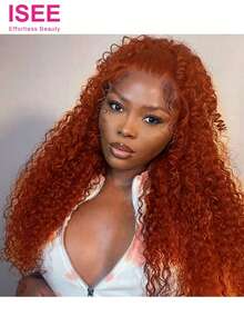 ISEE 红棕色 Wear Go 蕾丝前假发，预先拔毛和修剪，水波纹假发，6x4 透明蕾丝，180% 密度，彩色封闭式帽假发，真人发，16-28 英寸，女士款 - S33 - 查看 3