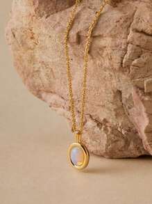 1pc Fashionable & Elegant Cat Eye Stone Pendant Necklace, Minimalist Design Suitable For Women's Everyday Wear