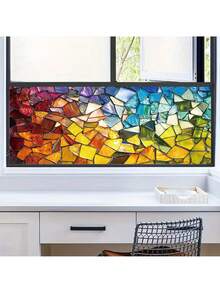 1pc Newly Designed Coloured Glass Window Film, Featuring A Floral Painting Style, With Static-Adhesive PVC Removable Privacy Window Film Decoration. This Opaque, Heat-Insulating, UV-Resistant, Adhesive-Free Window Film Is Suitable For Use In Homes, Bedrooms, Living Rooms, Kitchens, Car Sunroofs, Sunshade Decorations, And Personalized Wall Decals. Wall Stickers Wall Sticker Stickers Home Decor Room Decor