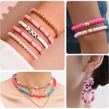 1 Box Of 24-Grid Clay Bead Making Kit, Valentine's Day DIY Friendship Bracelet Set For Necklace And Bracelet Making