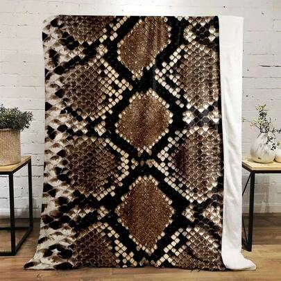 [Soft Throw Blanket] Lightweight Soft Reversible Throw Blanket Contemporary Cartoon Snake Print, All-Season Polyester Flannel, Non-Woven Fabric, Universal Small