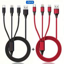 Cable de carga trenzado USB 3 en 1 compatible con iPhone/Tipo-C/Micro USB compatible con iPhone 14 13 12 11 Pro Max Xs Max, compatible con Samsung, Redmi, OnePlus, compatible con Xiaomi, teléfonos móviles Android, cámara, MP3, adaptador universal de poliamida