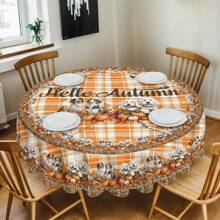 1 pièce Nappe avec motif citrouille et chien pour Thanksgiving, décoration saisonnière de table de cuisine/salle à manger, tailles rondes/rectangulaires, en polyester, décoration de fête intérieure/extérieure, décoration de vacances de Thanksgiving, décoration de cuisine à la maison