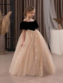 Váy dự tiệc màu vàng lưới sequin thanh lịch cho bé gái tuổi mới lớn, váy công chúa phù hợp cho tiệc sinh nhật, tiệc chiêu đãi, sự kiện trang trọng, vũ hội, biểu diễn sân khấu, phù dâu, váy phù dâu, lễ kỷ niệm ngày lễ - Màu Khaki - Xem 6