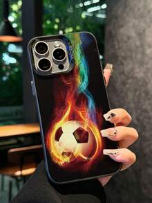 1 carcasă de telefon neagră, cu design modern cu tematică de fotbal în flăcări, rezistentă la șocuri și zgârieturi, potrivită pentru utilizare zilnică și călătorii, compatibilă cu XR/11 Pro Max/7P/8P/12 Pro/12 Pro Max/13 Pro/13 Pro Max/14 Pro/14 Pro Max/15 Pro/15 Pro Max/14/15Plus/16E/16 Pro/16 Pro Max/SMART8, Galaxy A55/A15/S23/S24/S25, ultra impermeabilă și anti-cădere. - Negru - Vizualizare 11