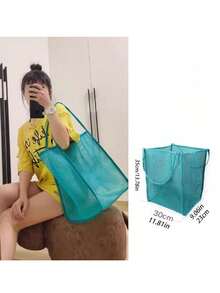1/2 Peças Bolsa de Ombro de Tela, Bolsa de Praia de Grande Capacidade, Bolsa de Armazenamento Versátil e Multifuncional, Bolsa de Tela para Praia, Adequada para Itens de Viagem ao Ar Livre, Cosméticos, Roupas, Compras, Organizador de Artigos de Toalete, Bolsa de Armazenamento para Banheiro - Multicolorido - Visão 2