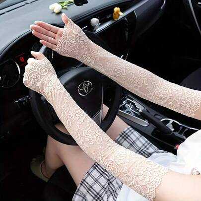 1 Pair Of Elegant Ladies' Lace Arm Sleeve-Breathable Sun Protection, Embroidered Lace Cuffs, Made Of High Quality Woven Fabric, Perfect For Summer Sun Protection, Suitable For Outdoor Activities And Travel-Party, Christmas, Halloween, Easter, , Thanksgiving Day, Birthday Gift.