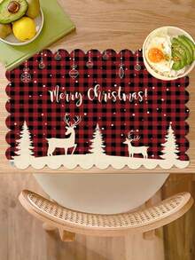 2pcs/4pcs Creative Christmas Party Linen Insulated Mat With Wavy Edge Non-Slip 12*18 Inch Heat Resistant For Christmas Holiday Farmhouse Family Gathering And Party Decoration Placemat