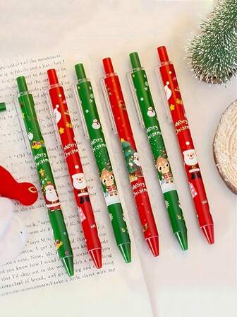 8 支装圣诞主题伸缩中性笔 - 黑色墨水，书写流畅，卡通设计，可爱节日图案，文具礼品套装 - 适合青少年和成人的理想礼物和办公用品