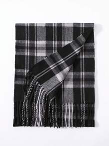 1 件装 男士或女士冬季保暖长款柔软围巾 格子流苏围巾 男士柔软经典围巾