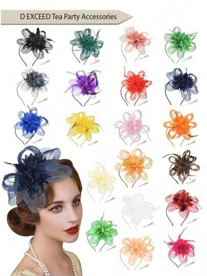 D EXCEED 1/2 PIEZAS Sombrero de Fascinador Vintage de los años 20 con Cuentas para Mujeres - Tocado de Arte Decorativo con Encaje y Plumas | Fiestas de Té de Gatsby, Bodas, Derby y Eventos de Ópera | Día de la Madre, Despedida de Soltera, Regalo para Maestros, Accesorios del Día de San Valentín