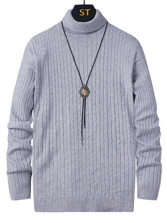 韩版男士针织毛衣高领休闲麻花纹长袖套头衫