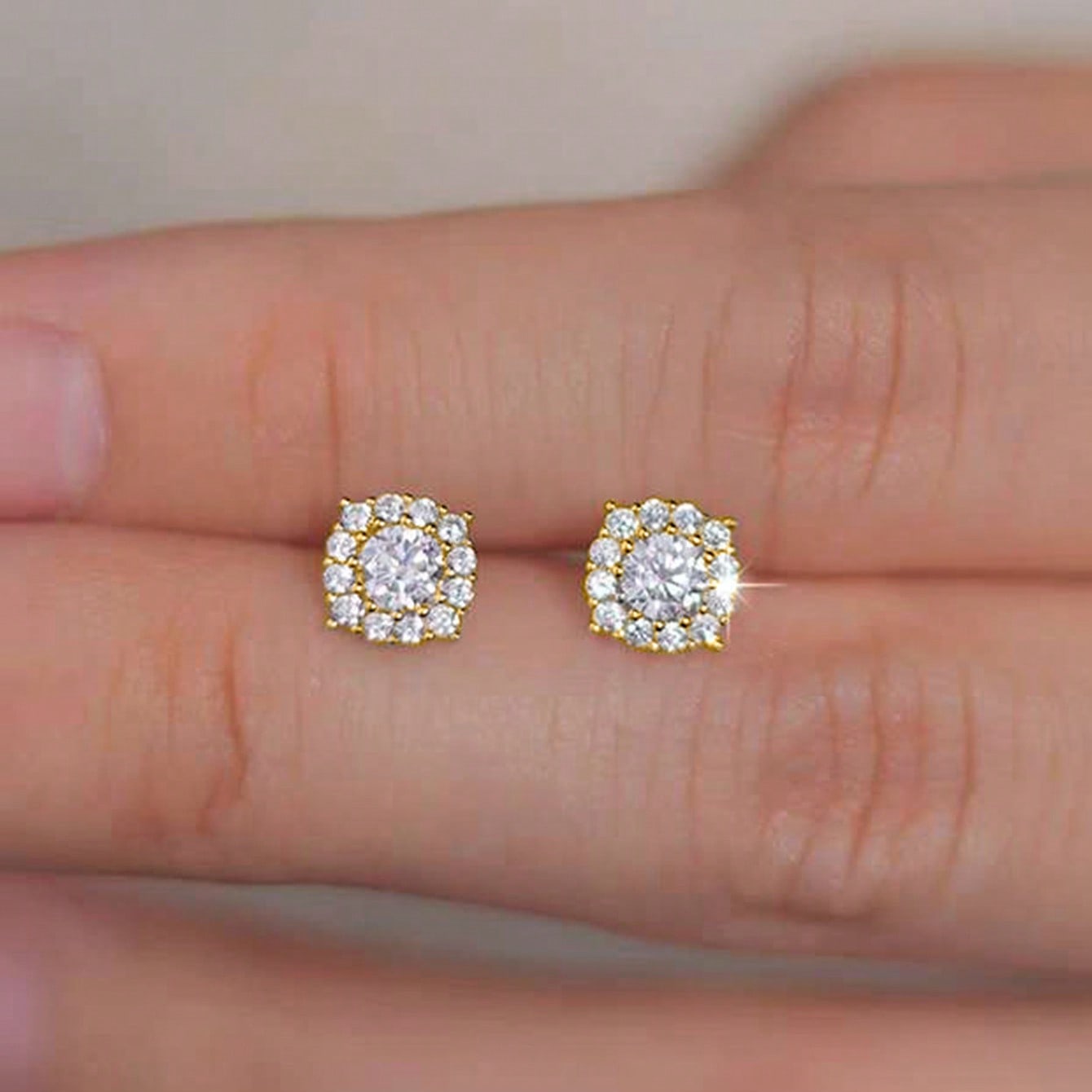 Par de pendientes de botón de plata de ley 925 con circonita cúbica, diseño cuadrado minimalista, adecuado para uso diario