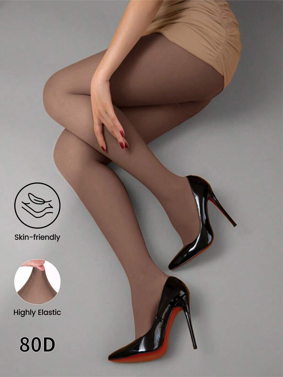 Women's Plus Size Coffee Brown Lightweight Comfortable Slimming Leggings, High Stretch Anti-Pilling Anti-Snagging Tights, Suitable For Casual, Home, Business Office Wear In Autumn