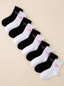 10/5 双纯色儿童袜子/校袜，可爱的蝴蝶结装饰，柔软舒适的休闲踝袜，适合日常生活、返校、校园、运动、教室、新学期、学生、返校季