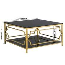 MoolSun Luxury Metal Living Room Furniture Set, Multi Person Dining Table For Living Room Gatherings, 2-Piece Luxury Metal Dining Chairs, Double-Layer Black Tempered Glass Top Edge Table, Double-Layer Black Tempered Glass Countertop With Stainless Steel Circular Living Room Coffee Table, Modern Glass Countertop Mirror With Gold Stainless Steel Living Room Entrance Table, Suitable For Living Rooms, Apartments, Kitchens, Bedrooms, Offices, And Hotels. - B-方形咖啡桌-黑色 - 查看 11