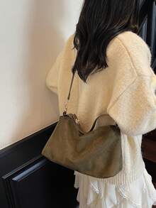 1 件女士新款新月手提包，时尚简约绒面革托特包，适合秋冬约会、送礼、通勤、购物 - 綠色 - 查看 4