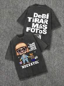 230g Double-Sided Washing, Puerto Rico Recorded Happy Holiday Printed T-Shirt, High-Quality Batik Cotton Retro Fashion Brand T-Shirt, Beach Essential, Men's Summer T-Shirt, Holiday Gift, Perfect Gift.