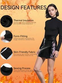 1 件 - 女士黑色高领保暖上衣 | 保暖内衬，温暖舒适 | 修身打底衫，适合秋冬季居家休闲和户外叠穿，保暖 - 黑色 - 查看 3